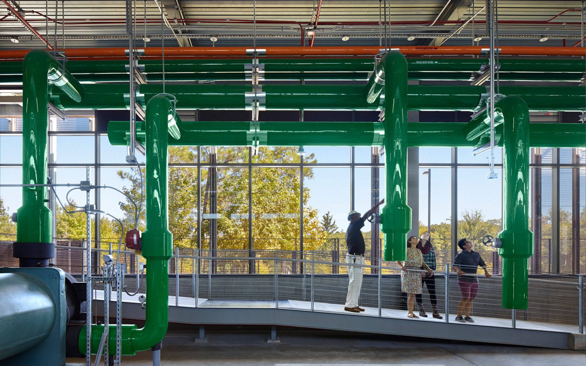 Public viewing platform and instructional mechanical room at the Regional Plant & Teaching Facility at Wake Tech Community College in Raleigh, NC: Architect: Clark Nexsen