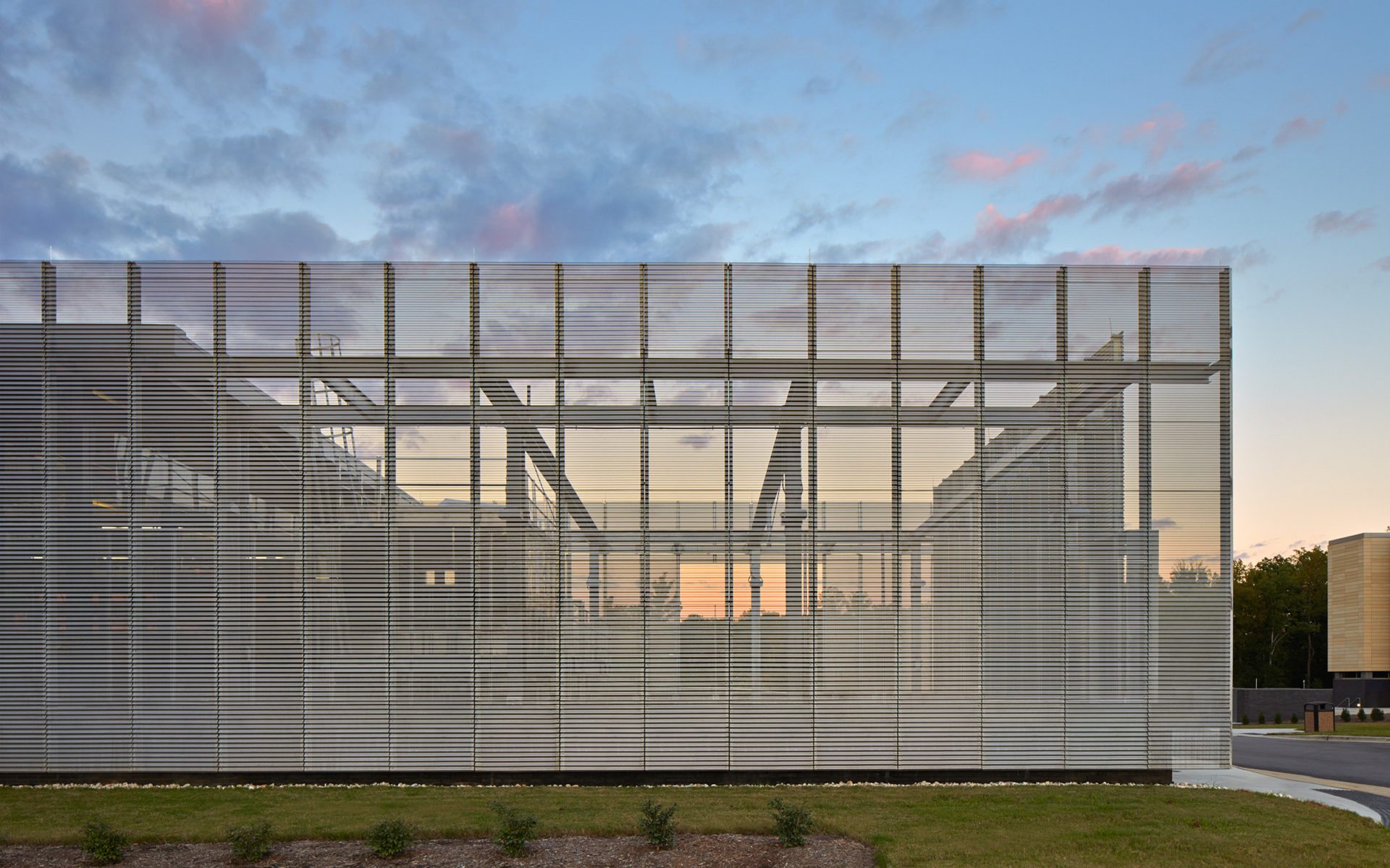 Perforated screen at the Regional Plant & Teaching Facility at Wake Tech Community College in Raleigh, NC: Architect: Clark Nexsen