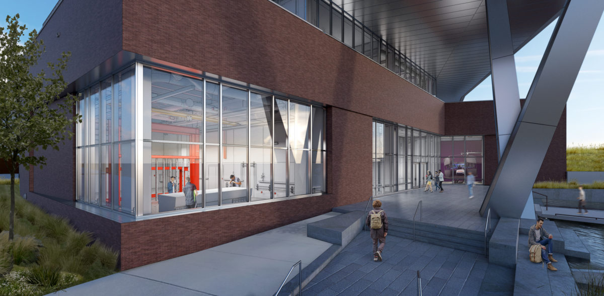 Fitts-Woolard Hall main entry; Architect: Clark Nexsen