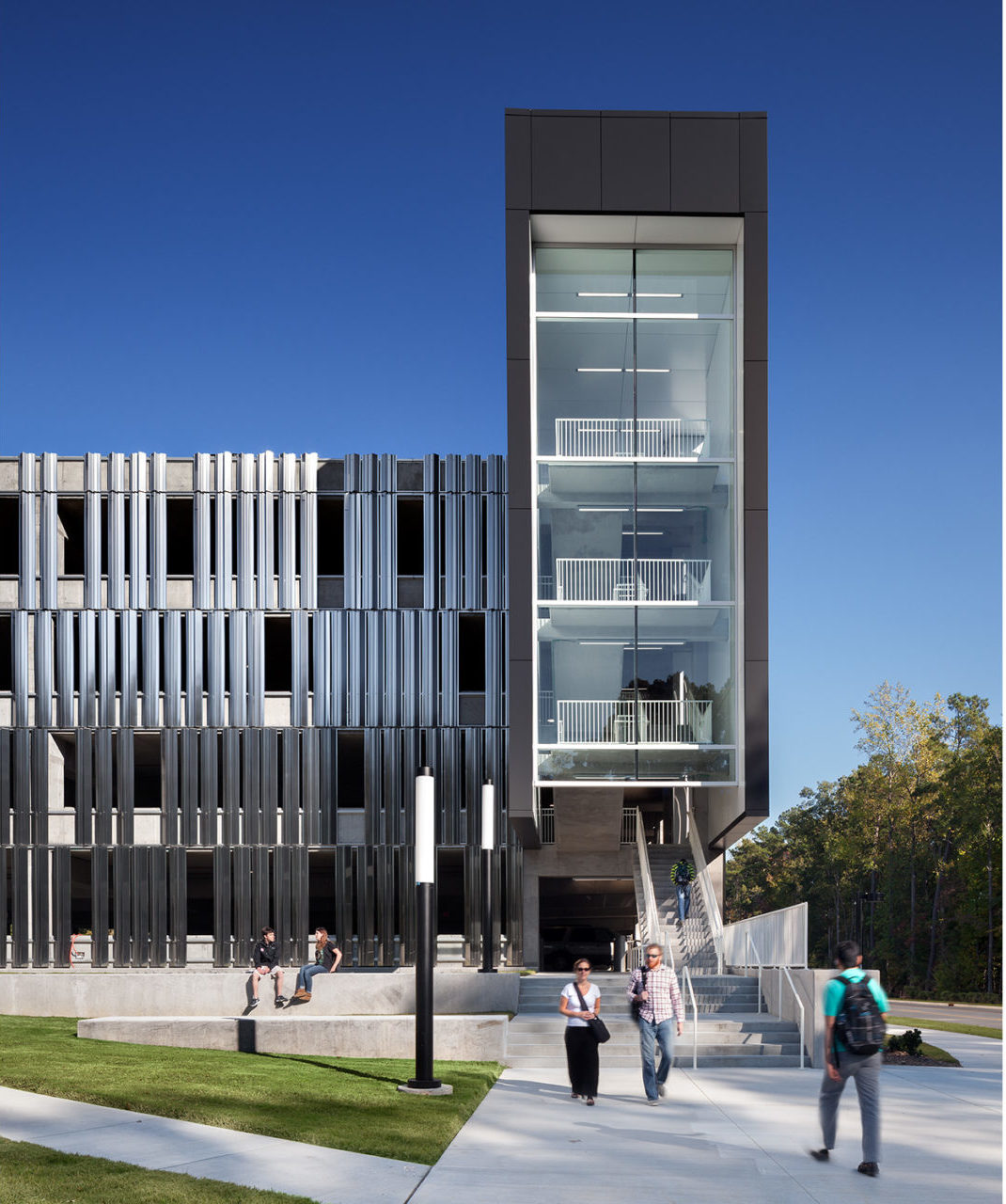 West stair, Parking Deck 2 at Wake Tech Community College, Raleigh, NC; Architect: Clark Nexsen