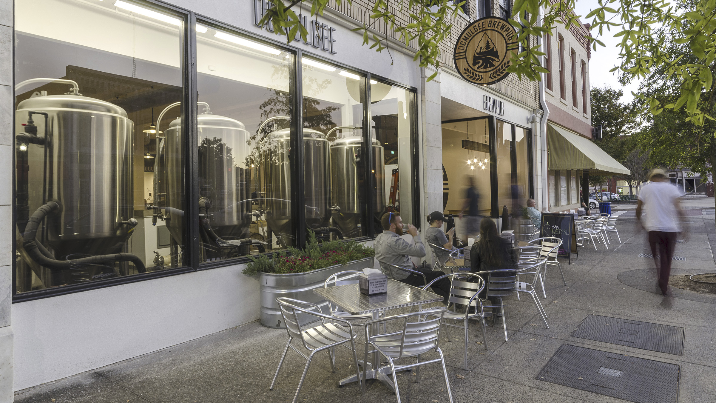 Brewing tanks on display at Ocmulgee Brewpub in Macon, Georgia