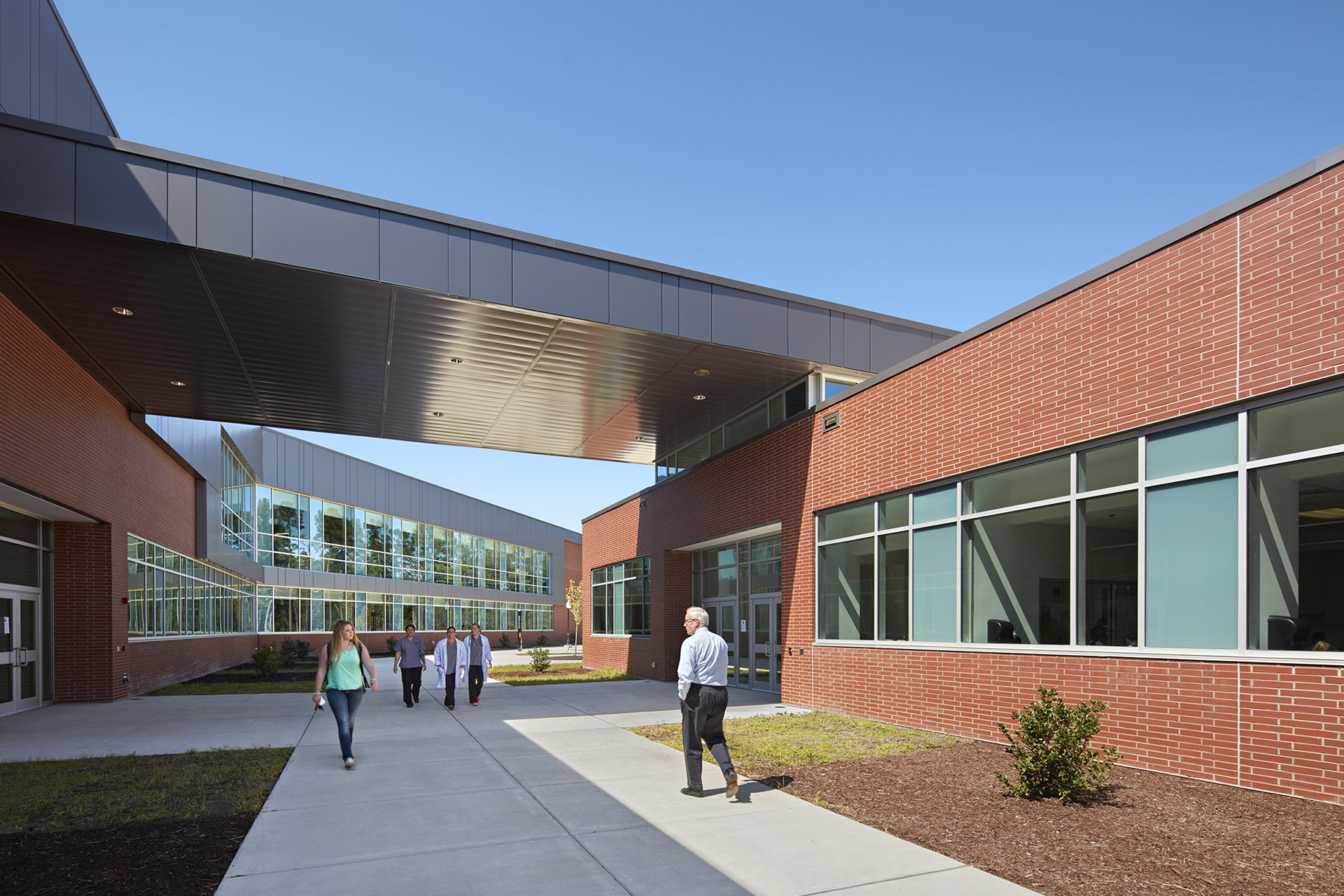 Breezeway detail at the Advanced & Emerging Technologies Building (A+ET) at Cape Fear Community College in Castle Hayne, NC; Architect: Clark Nexsen