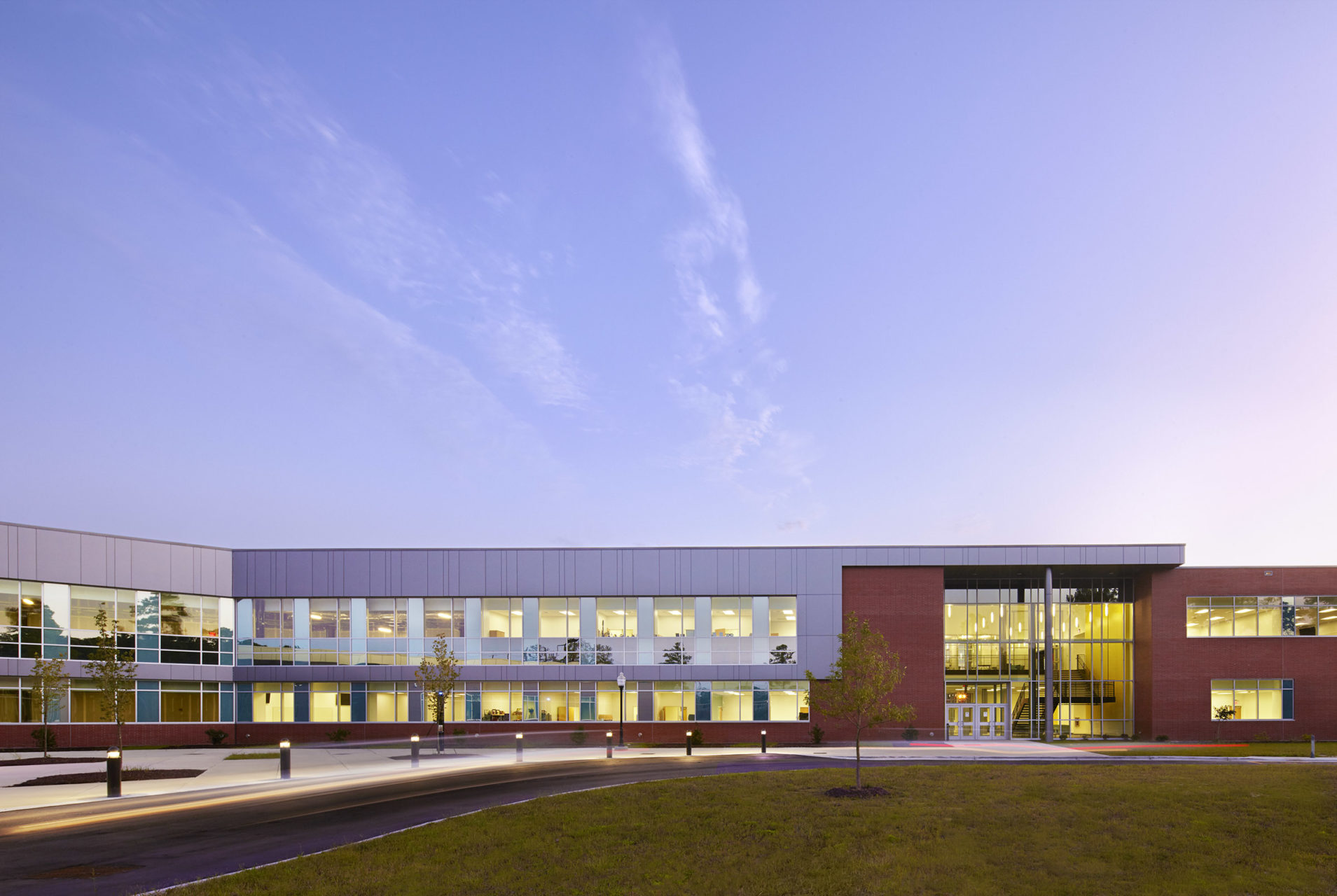 Northside exterior of the Advanced & Emerging Technologies Building (A+ET) at Cape Fear Community College in Castle Hayne, NC; Architect: Clark Nexsen