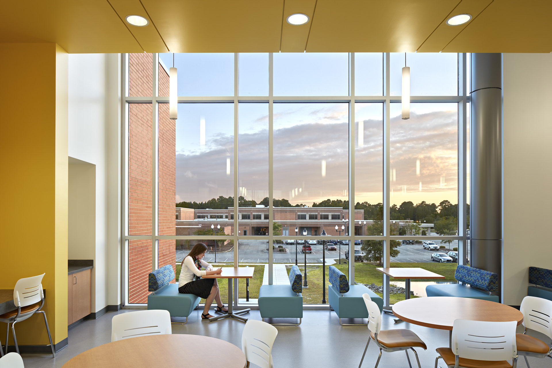 Student lounge detail at the Advanced & Emerging Technologies Building (A+ET) at Cape Fear Community College in Castle Hayne, NC; Architect: Clark Nexsen