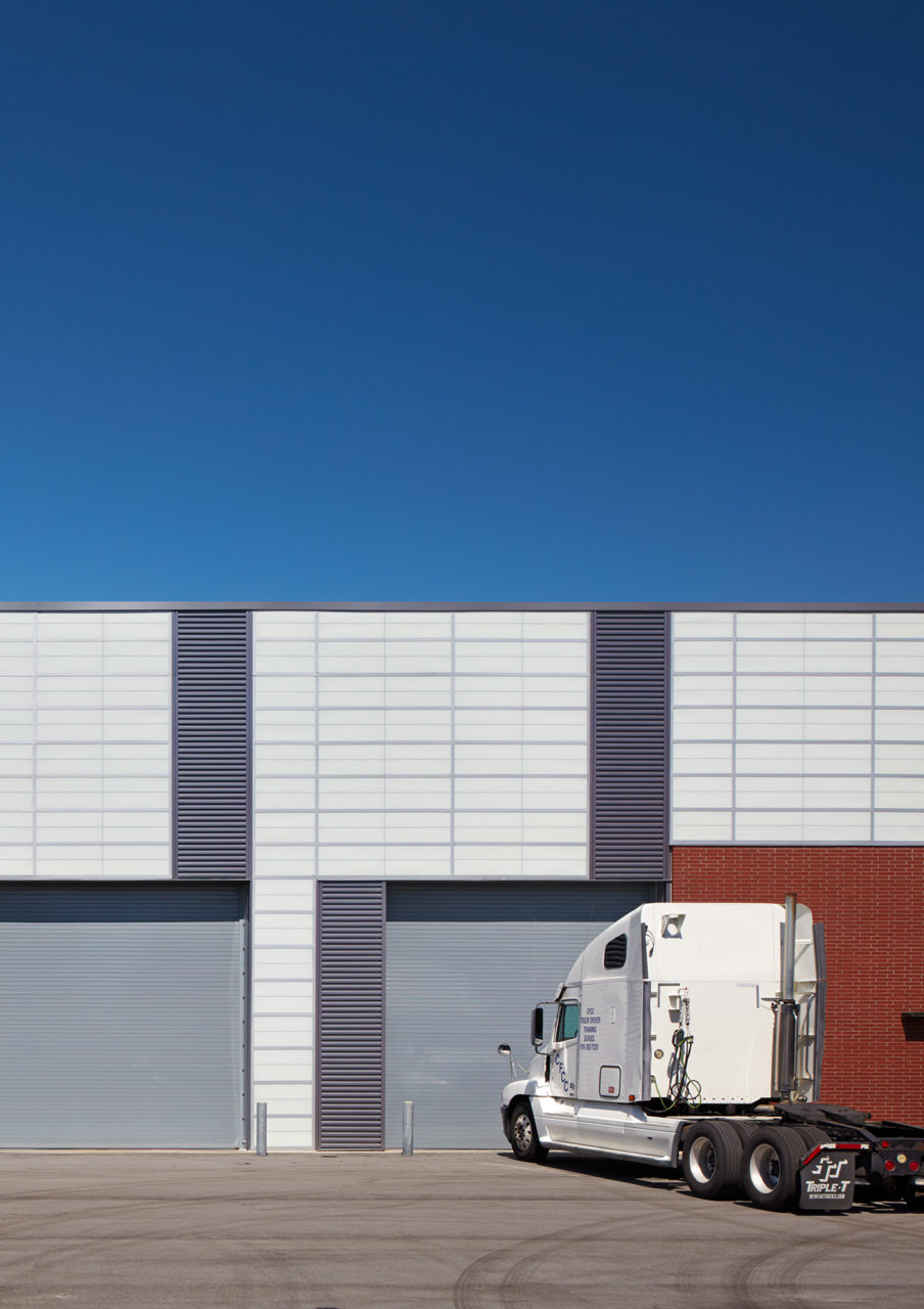 Bay detail of the Heavy Equipment and Transport Technology Building (HEATT) at Cape Fear Community College in Castle Hayne, NC; Architect: Clark Nexsen