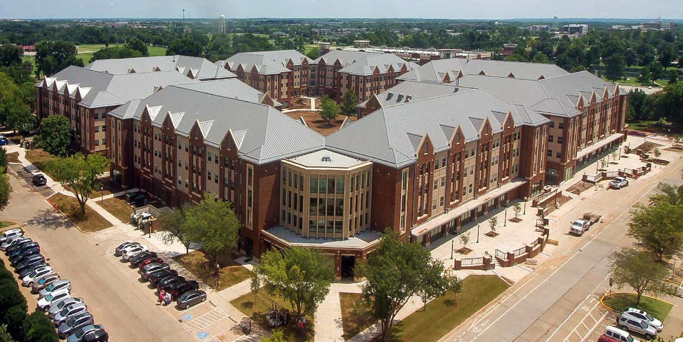 Aerial view of Cross OU in Norman, OK; Architecture and engineering: Clark Nexsen