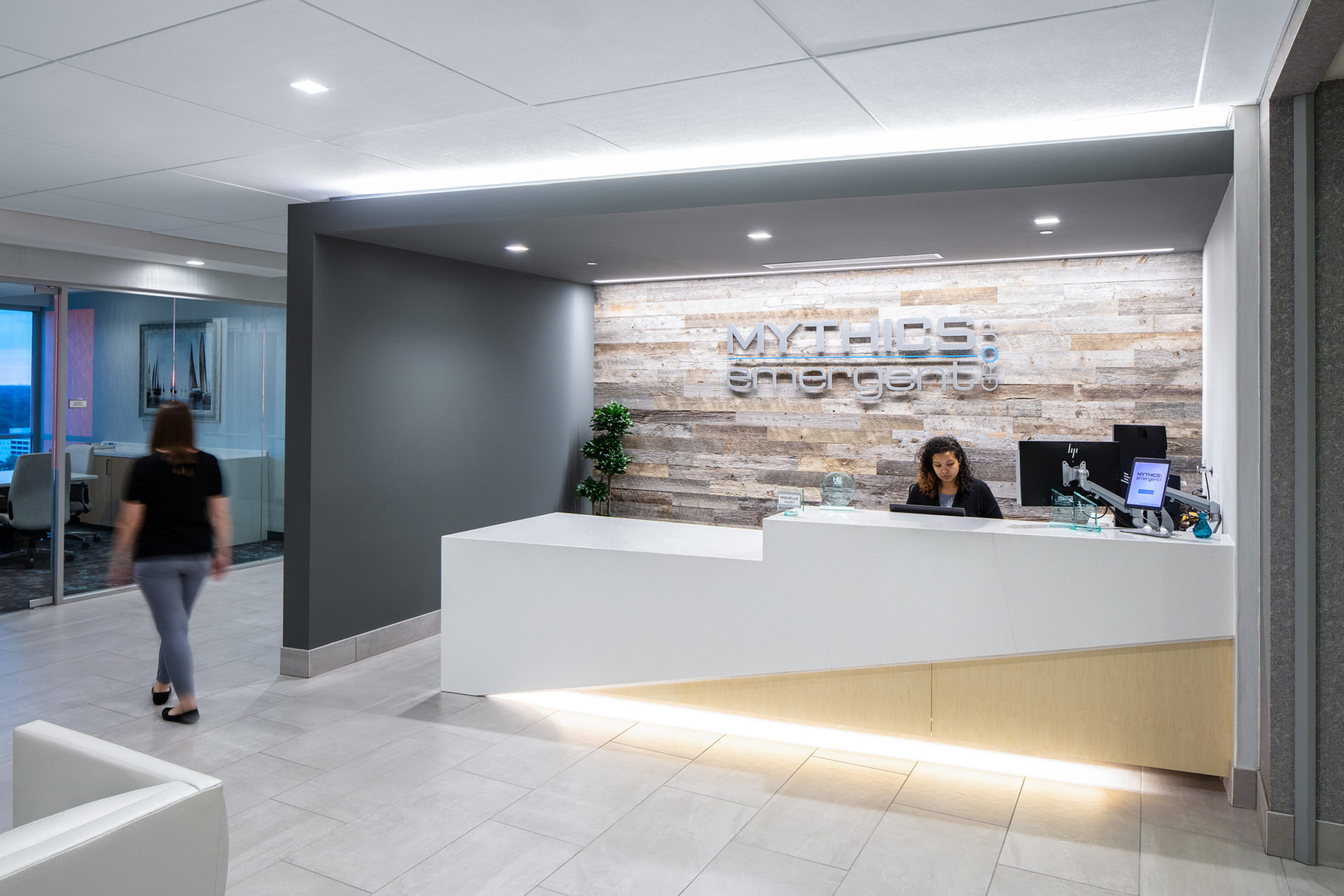 Mythics, Inc. office upfit in Virginia Beach, Virginia; Interiors by Clark Nexsen