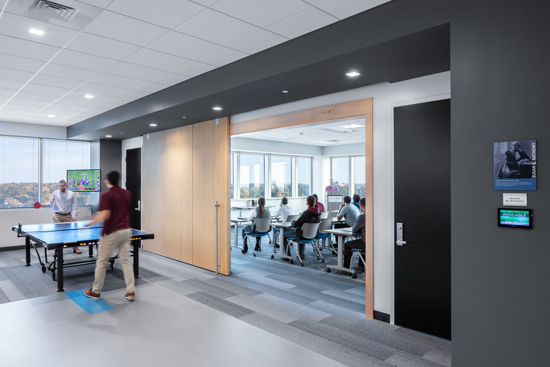 Mythics, Inc. office upfit in Virginia Beach, Virginia; Interiors by Clark Nexsen