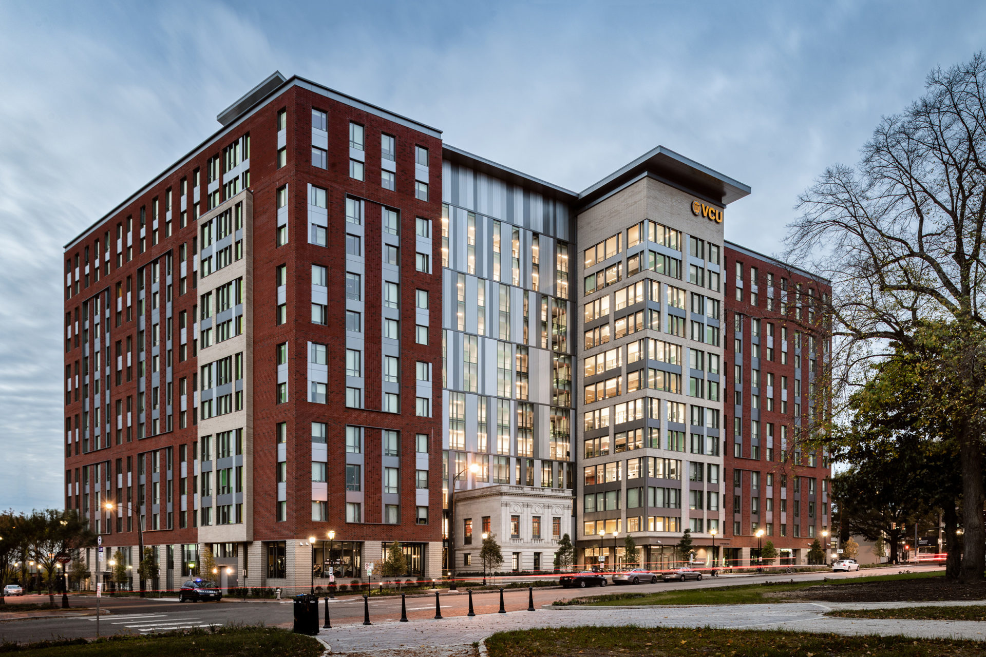 Gladding Residence Center at Virginia Commonwealth University in Richmond, Virginia; Clark Nexsen served as Architect and Engineer of Record