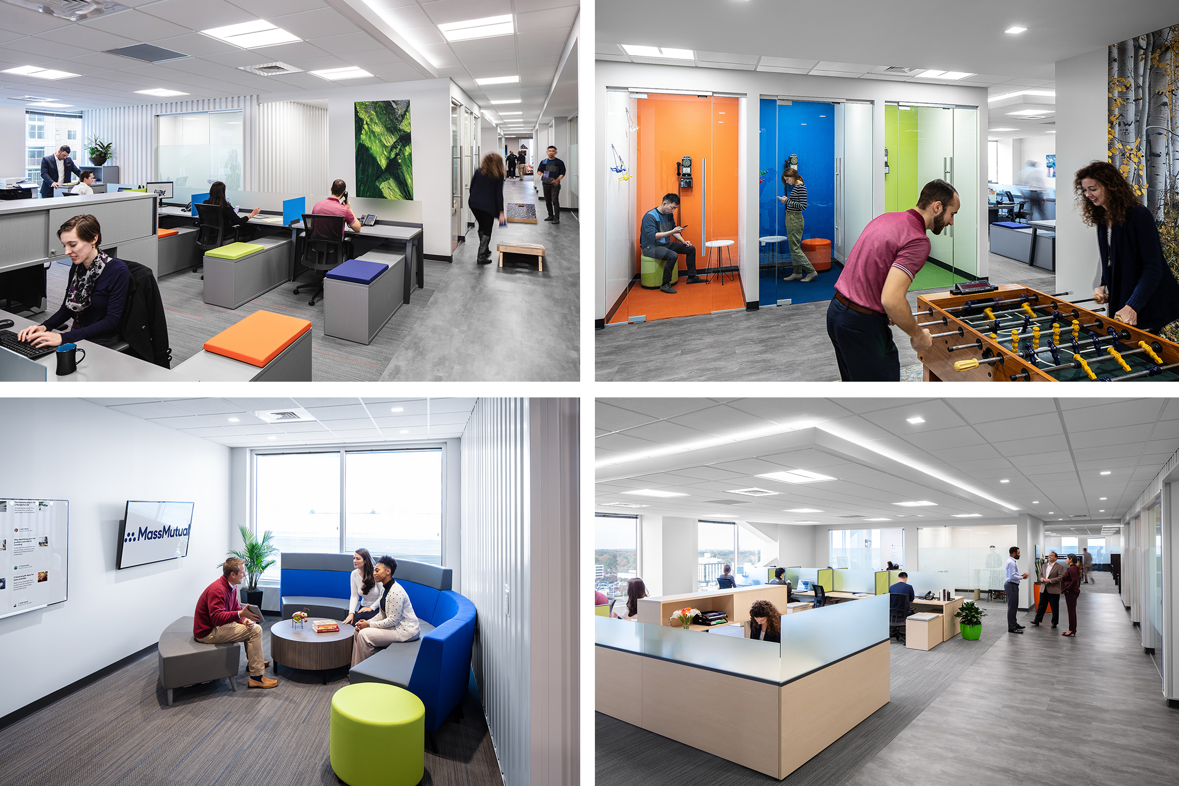 Designed by Clark Nexsen, the new Mass Mutual office features a variety of spaces to meet diverse work styles and generational preferences. Photos by Keith Isaacs.