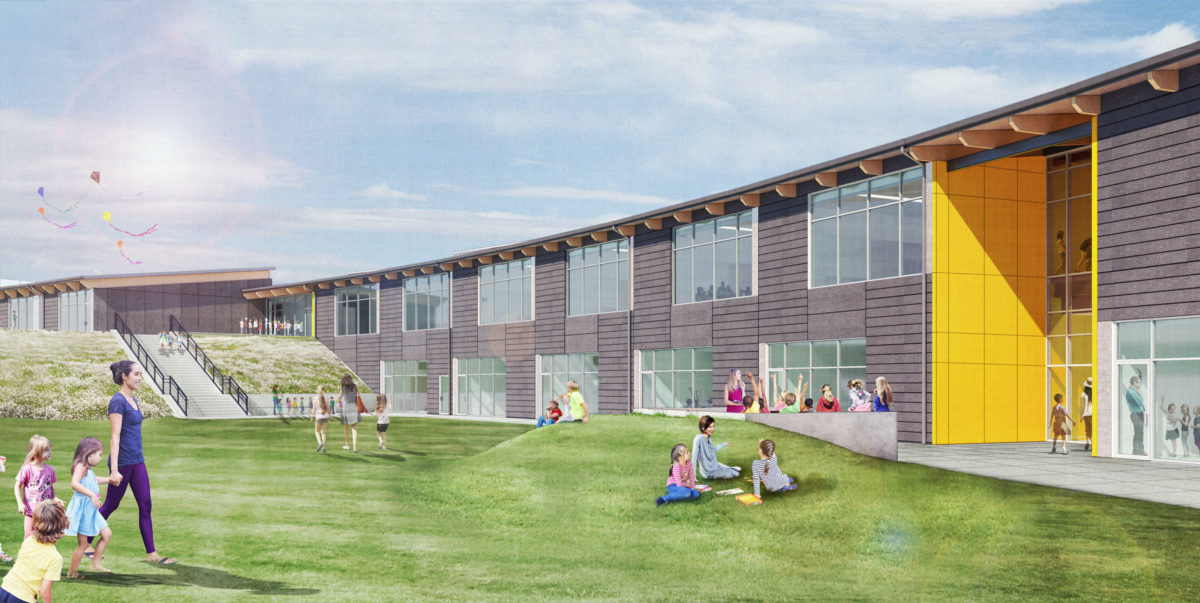 The design at Edneyville Elementary School provides outdoor play space for students. Rendering courtesy Clark Nexsen.