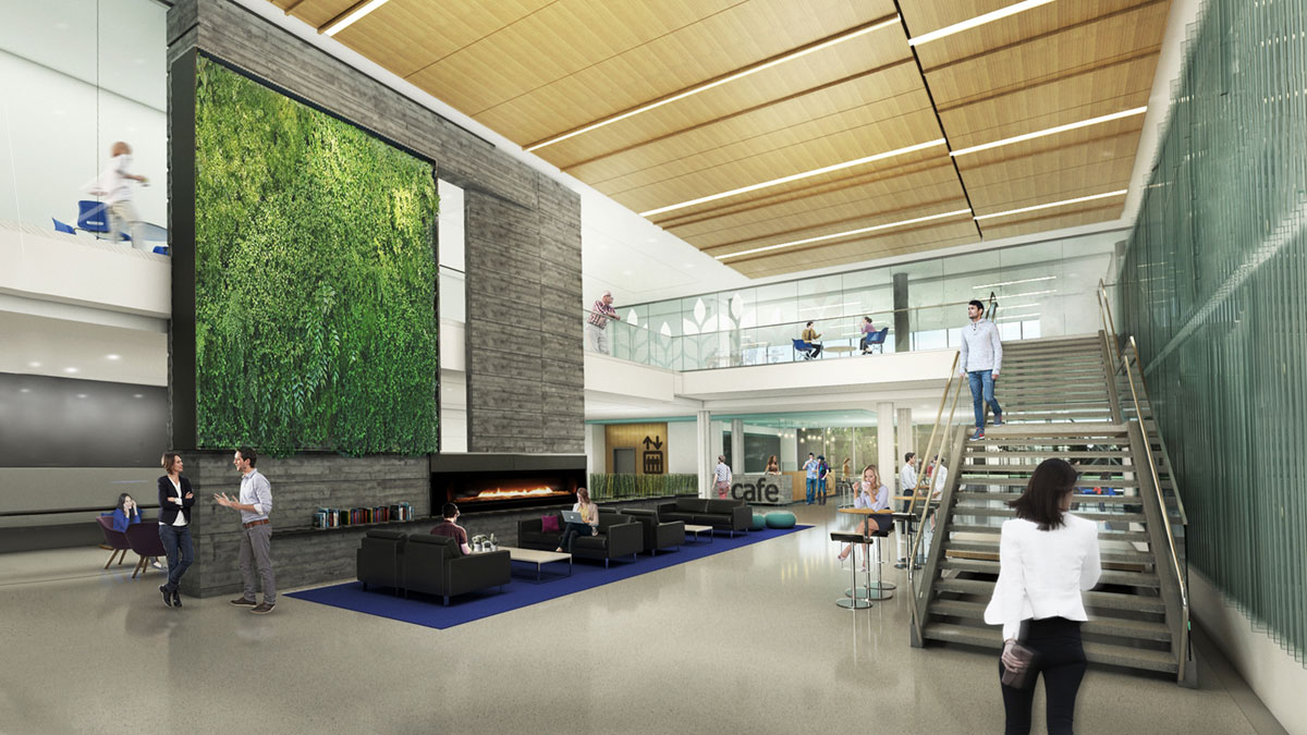 corporate lobby rendering by Clark Nexsen