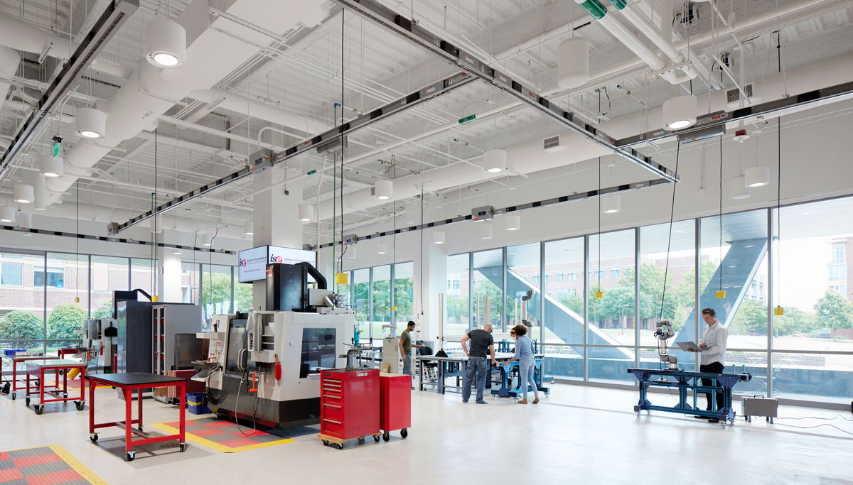 Advanced manufacturing lab at NCSU's new engineering building, Fitts-Woolard Hall.