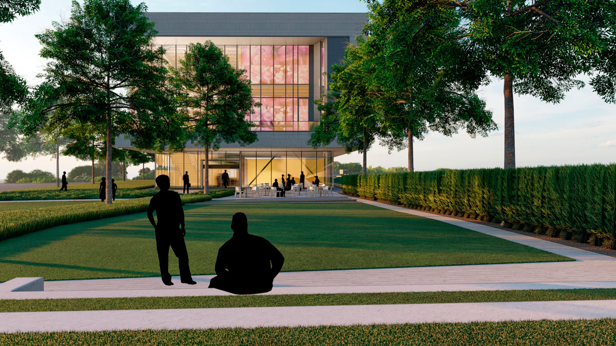 Outdoor plaza at the Biotechnology Center of Excellence at Alamance Community College; Architect: Clark Nexsen